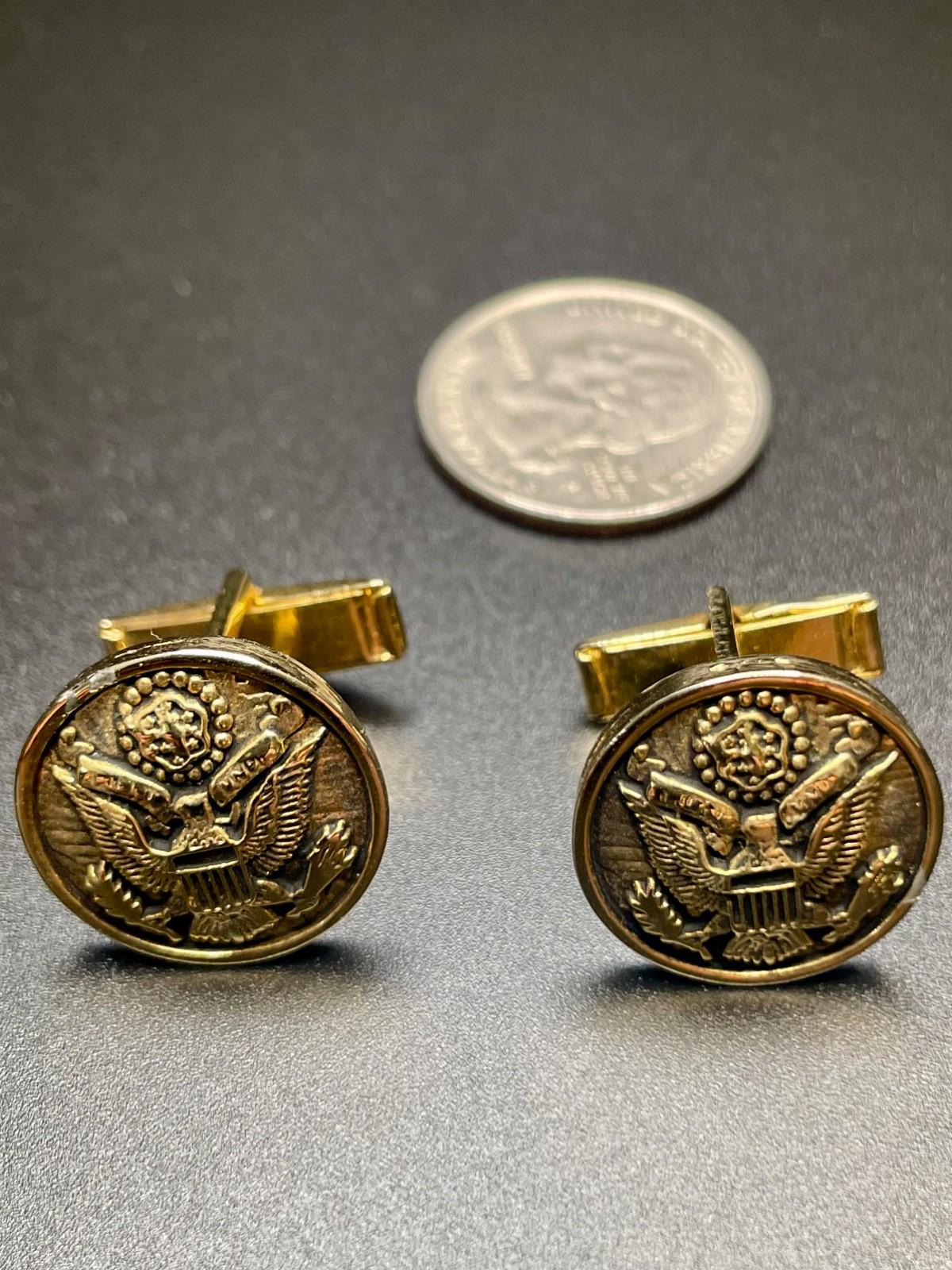 Vintage Great Seal Eagle Cufflinks Gold Tone US Patriotic Americana MCM