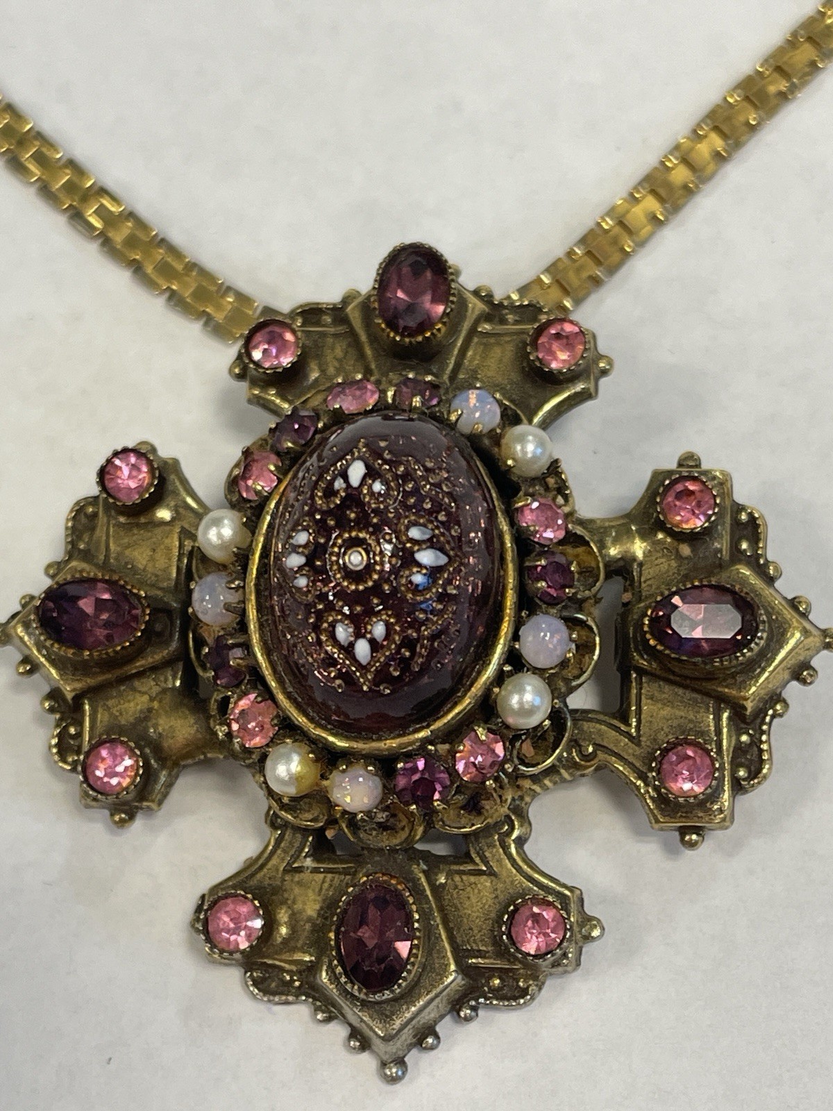 ORIGINAL BY ROBERT VINTAGE MALTESE CROSS RARE PENDANT BROOCH/PIN AWESOME COLORS
