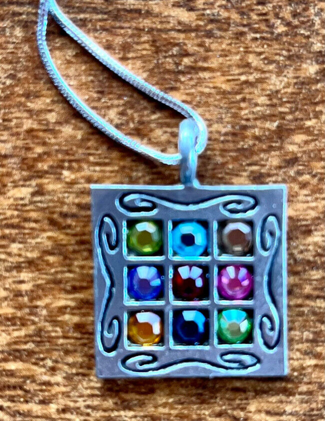 Multicolored Square pendant Necklace 16 1/2″ Retro Costume Jewelry #200