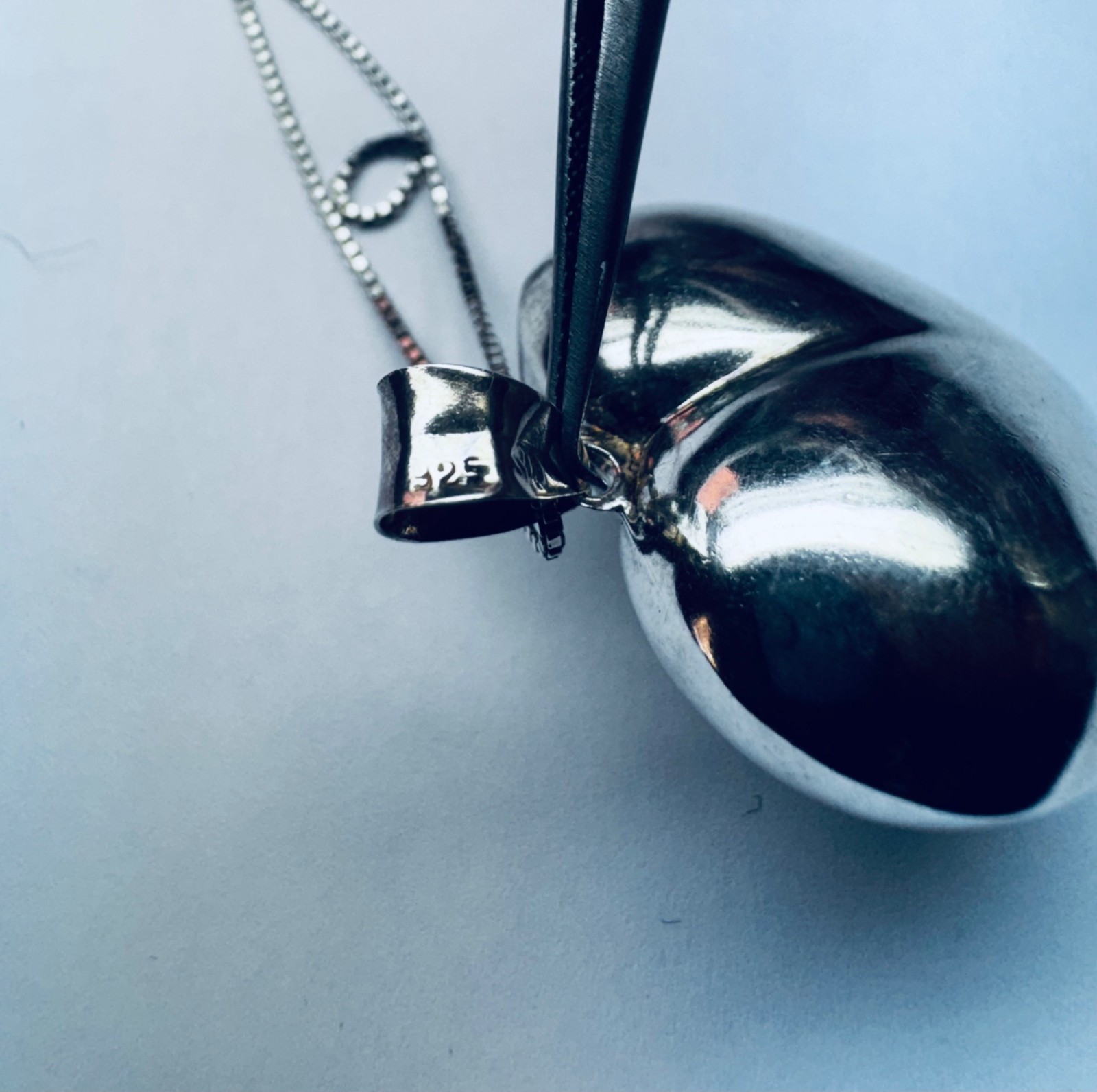 Estate 925 Sterling Silver Puff Heart Necklace 18 Inch Chain Vintage Love Boxed