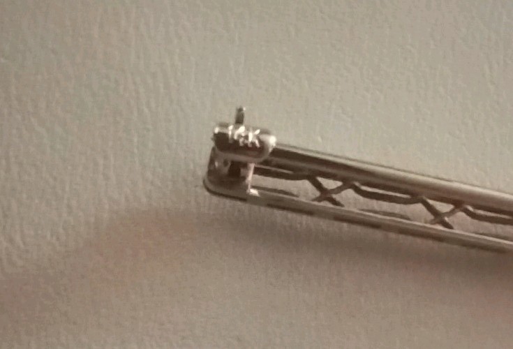 Antique 14kt White Gold and Small Sapphire Bar Pin with Safety Clasp