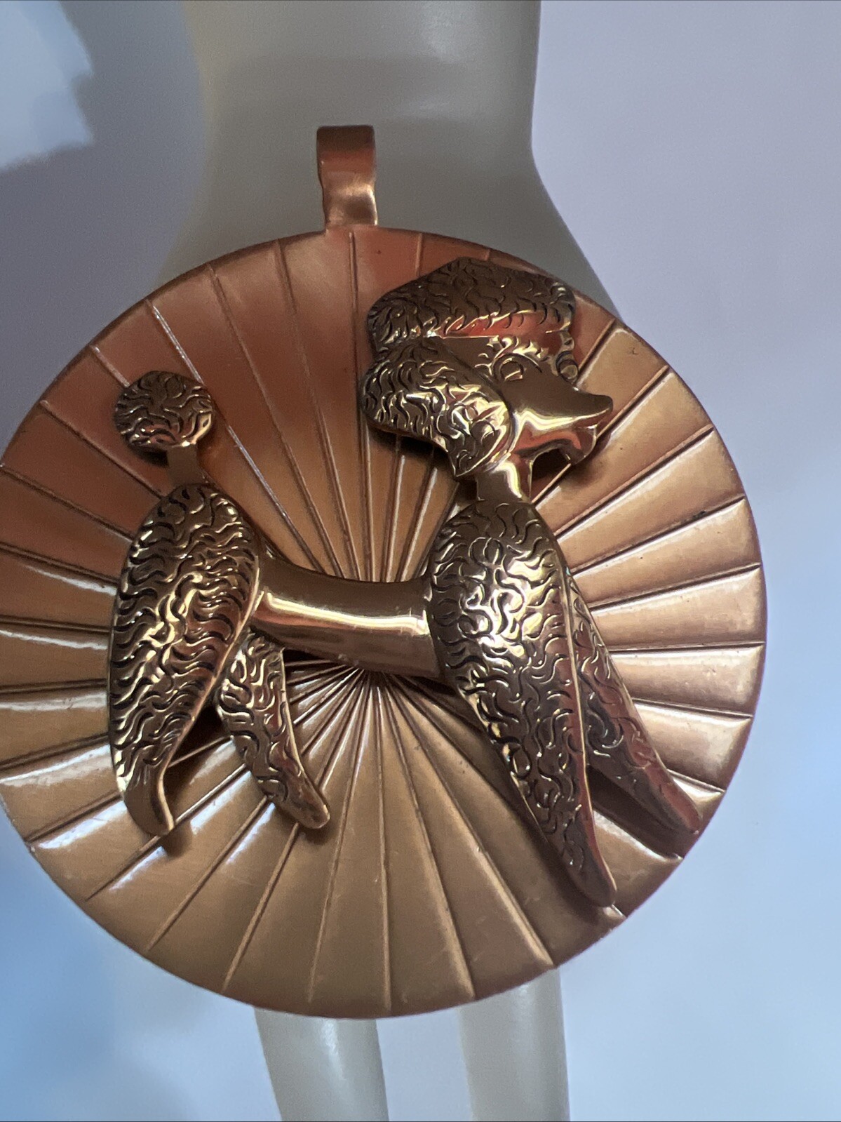 VINTAGE 1950 S MODERNIST COPPER POODLE LARGE PENDANT BELL TRAD ING POST