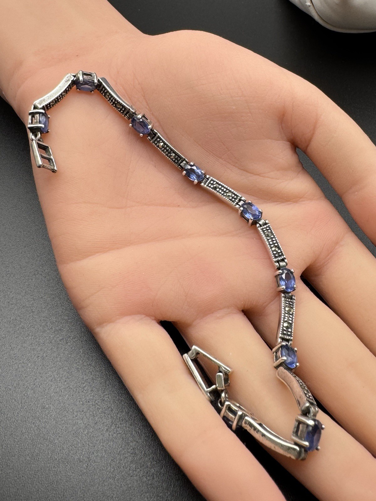 Charles Winston CW 925 Bracelet Amethyst‑Colored Glass Stones Sterling Silver