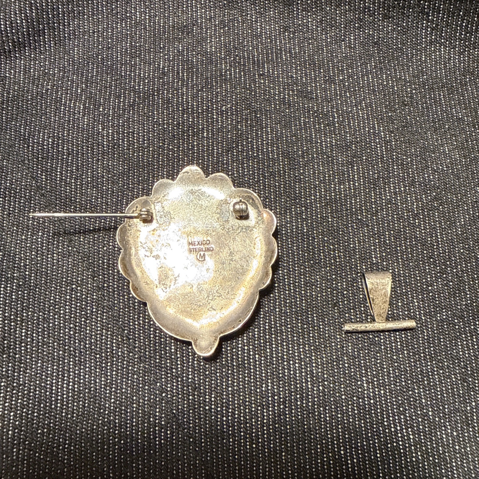 CM Gems Sterling Silver Turquoise Heart Removable Bail Pendant Brooch Spiny