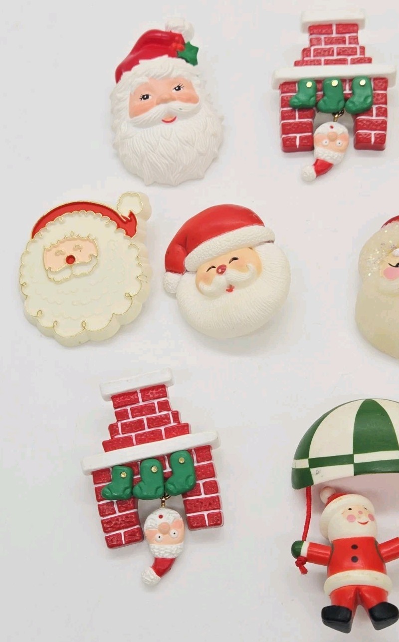 Christmas Brooch Lot Vintage to Now 10 pc Santa Clause Avon Fun World Hallmark