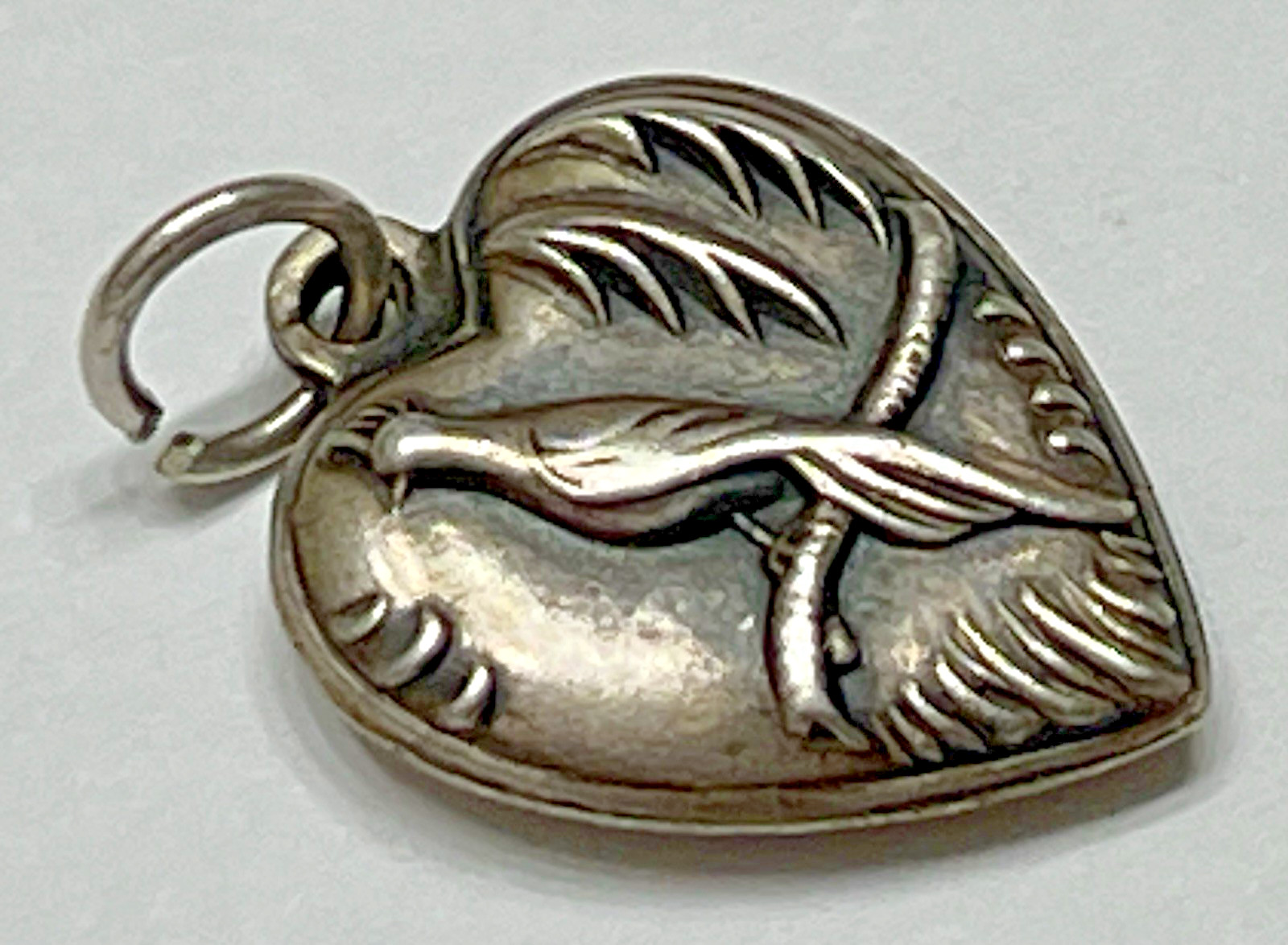 Sterling Silver Heart Charm Pendant Bird Parrot Vintage Antique Puffy 925 US