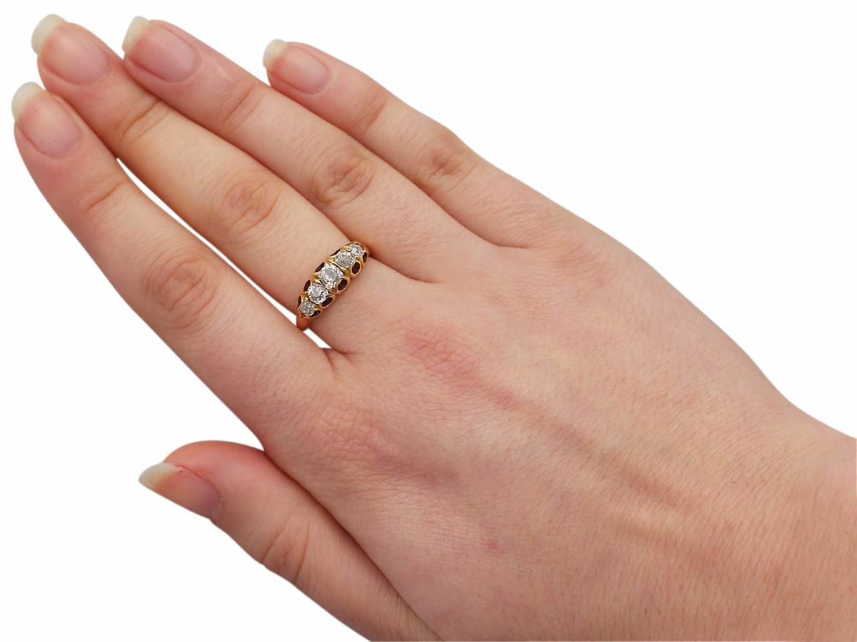 Antique Victorian 0.78Ct Diamond & 18k Yellow Gold Five Stone Ring – Size 5.125