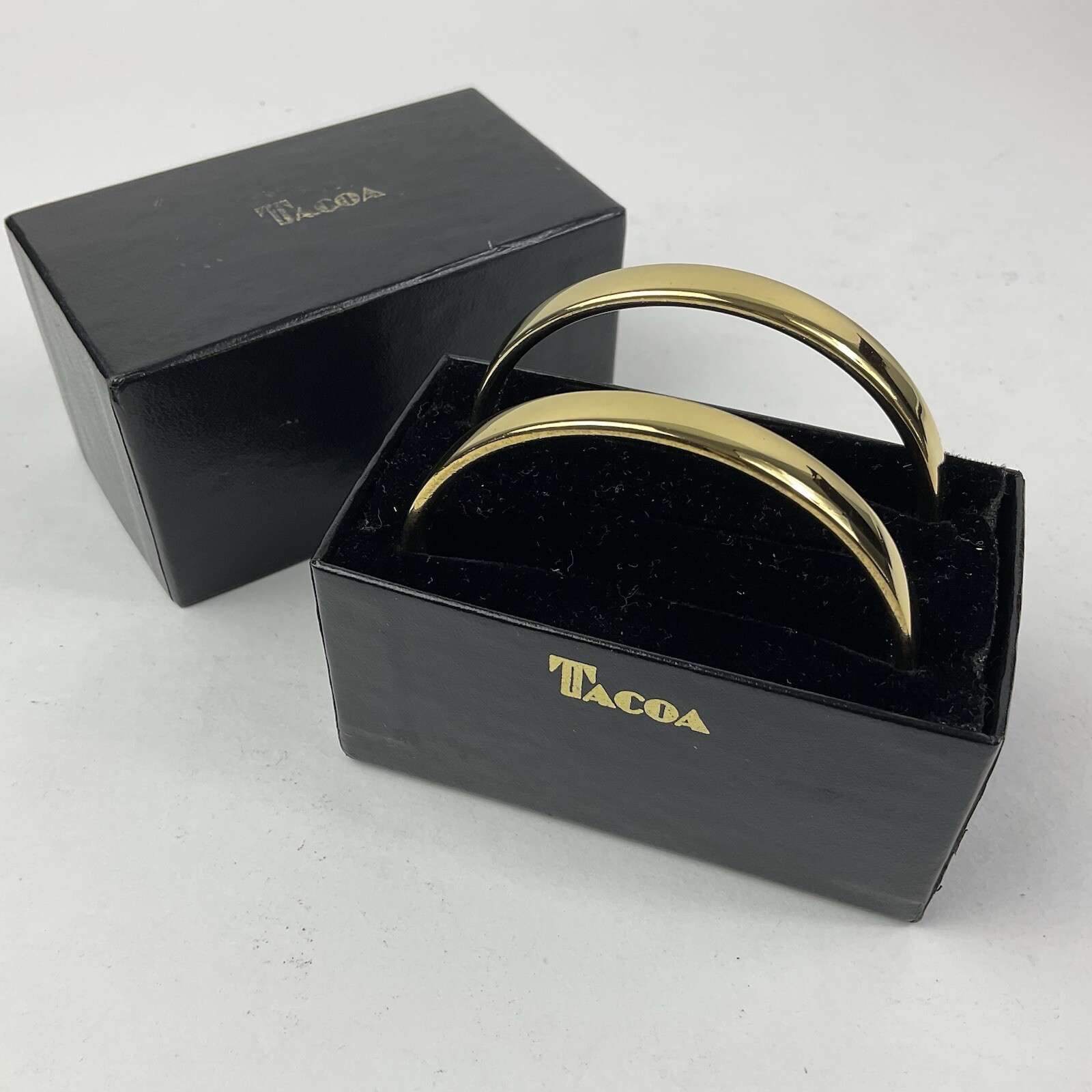 Vtg 80’s Old Stock New in Box Tacoa Gold Bangles 2 Pair 8mm Shiny Finish Size 8