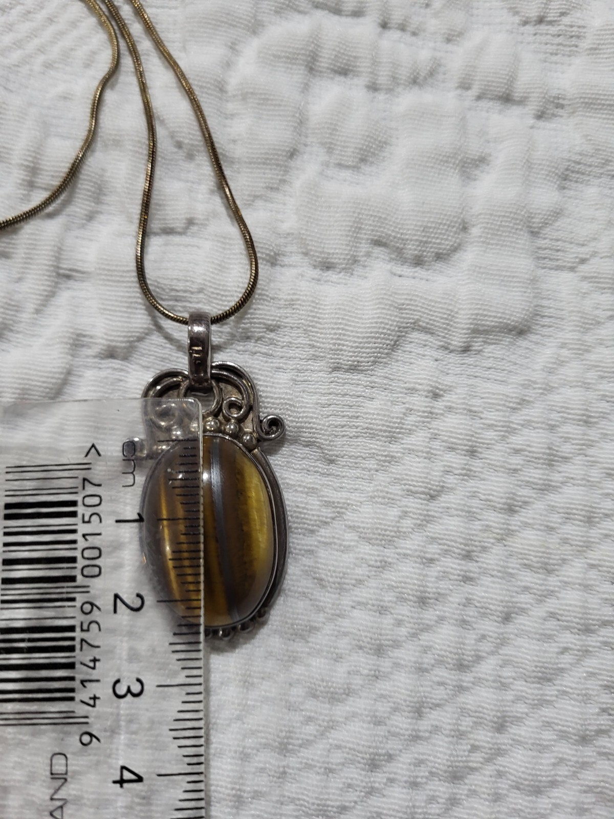 Tiger Eye Sivler Locket with chain. Very old and big Almost 2 inch. See Pict