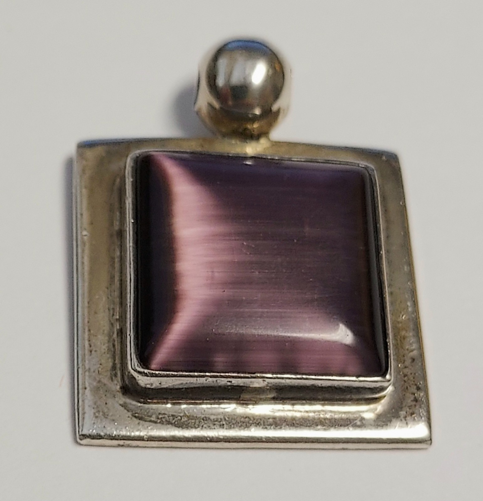 Vintage ATI Mexico Sterling Silver Pendant 925 Purple Stone Cabochon Cats Eye