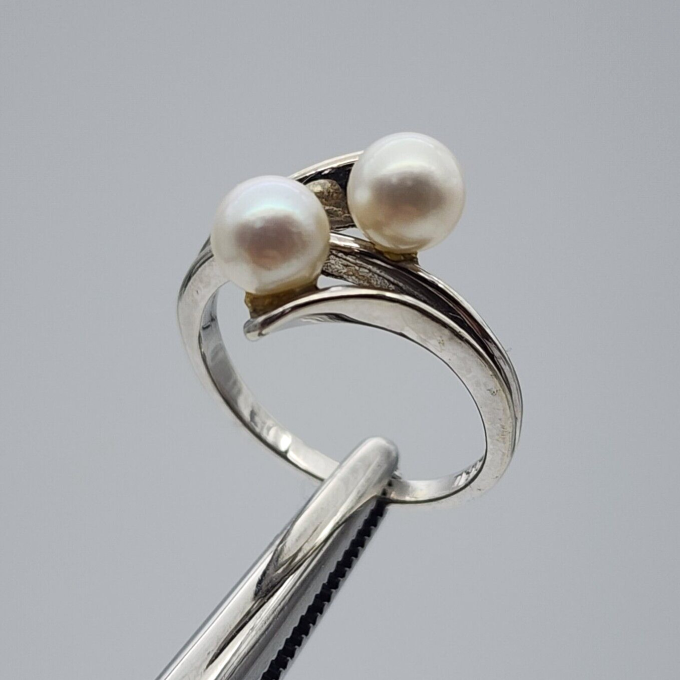 Vintage Skal 14k White Gold – Double 5.3 mm Pearl Ring – Size 4 1/8