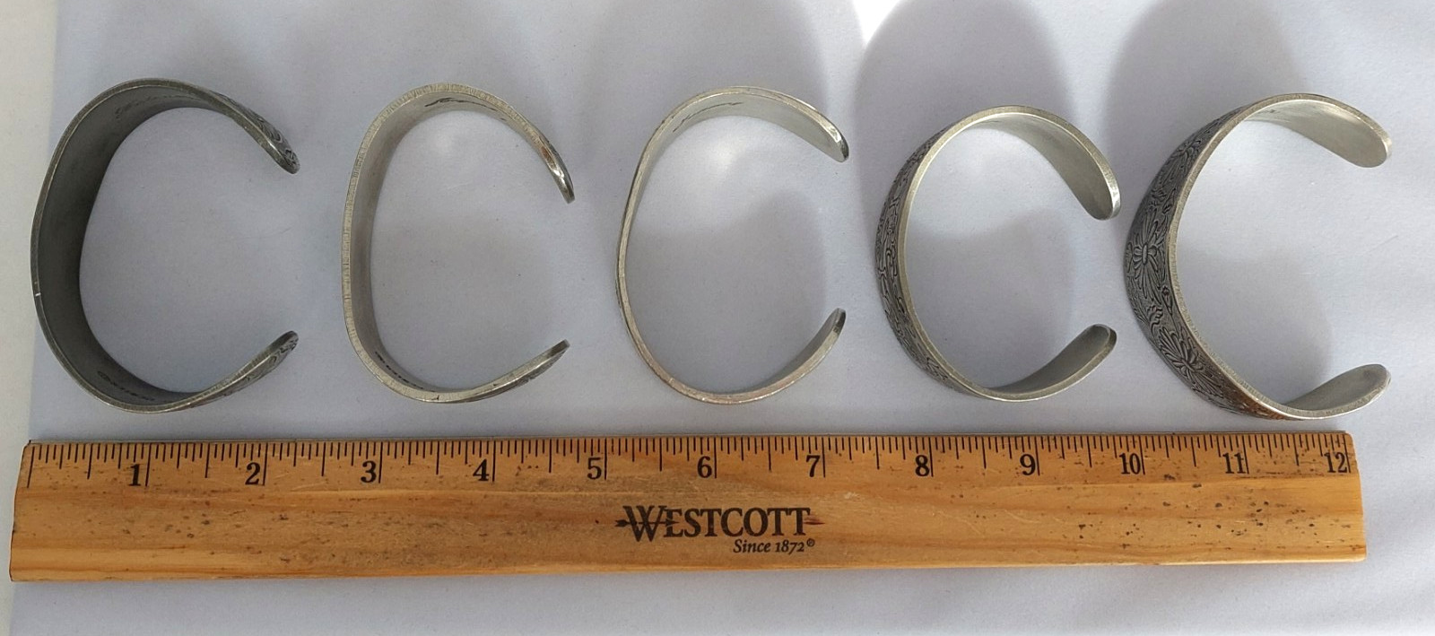 5 Vintage Pewter Birth Month by Flower Cuff Bracelets, Salisbury Pewter
