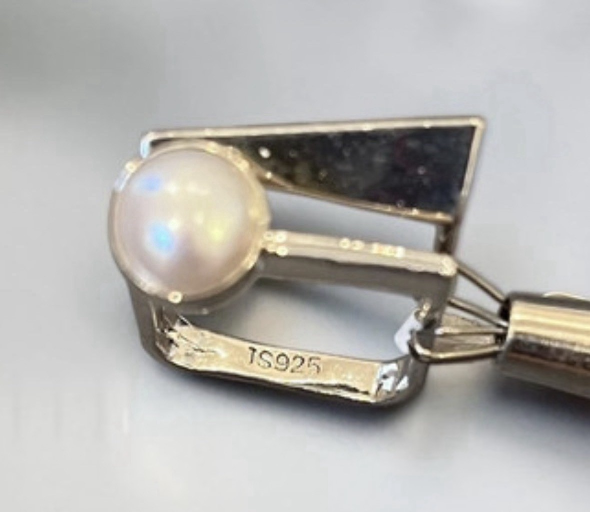 (01) TS 925 Sterling Silver Square Ring Size 6.5-7.0 White Pearl Mexico 1980s
