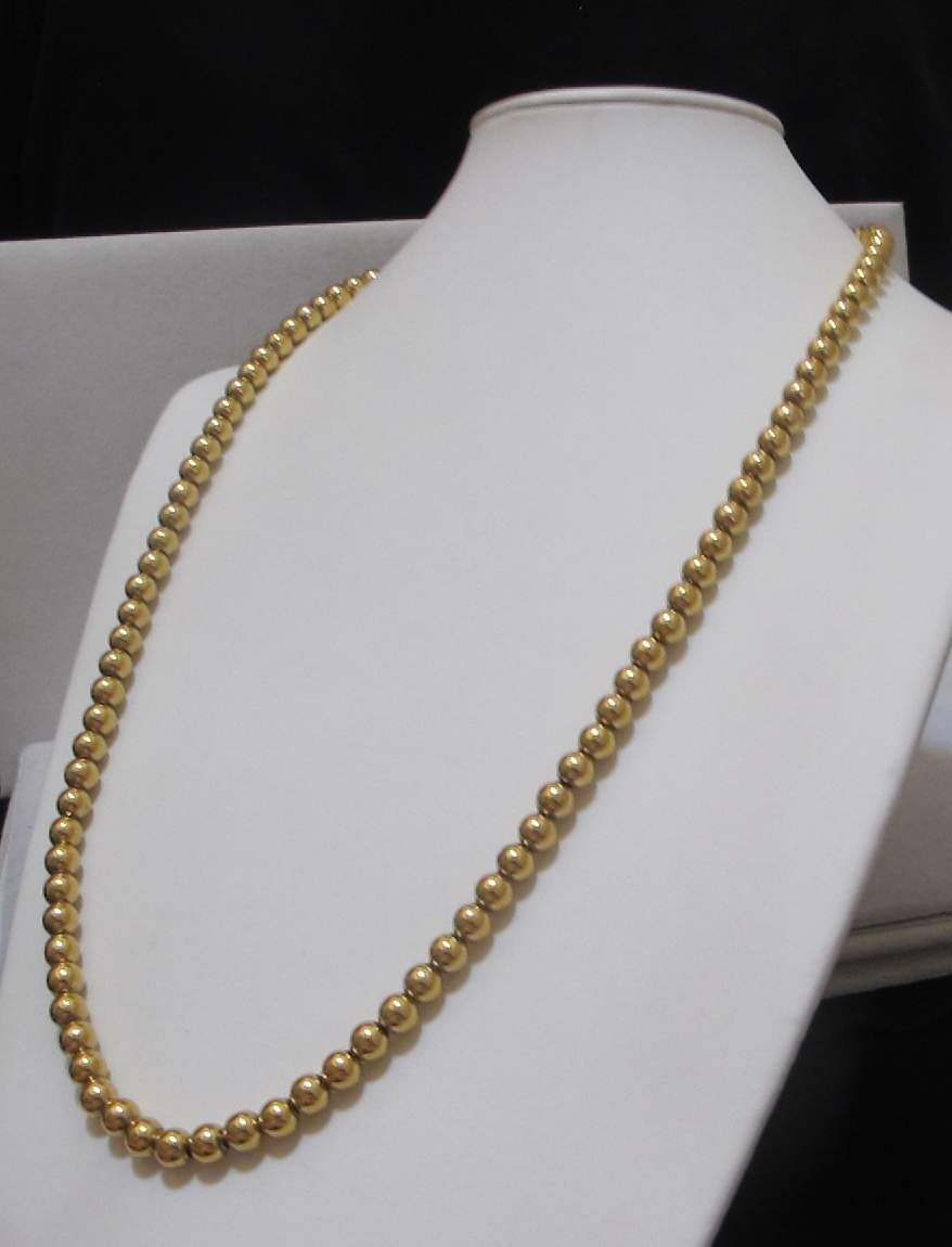 Rare Vintage MONET Shiny Gold Tone 5mm Beads 31-1/2” Strand Sister Clasp EUC