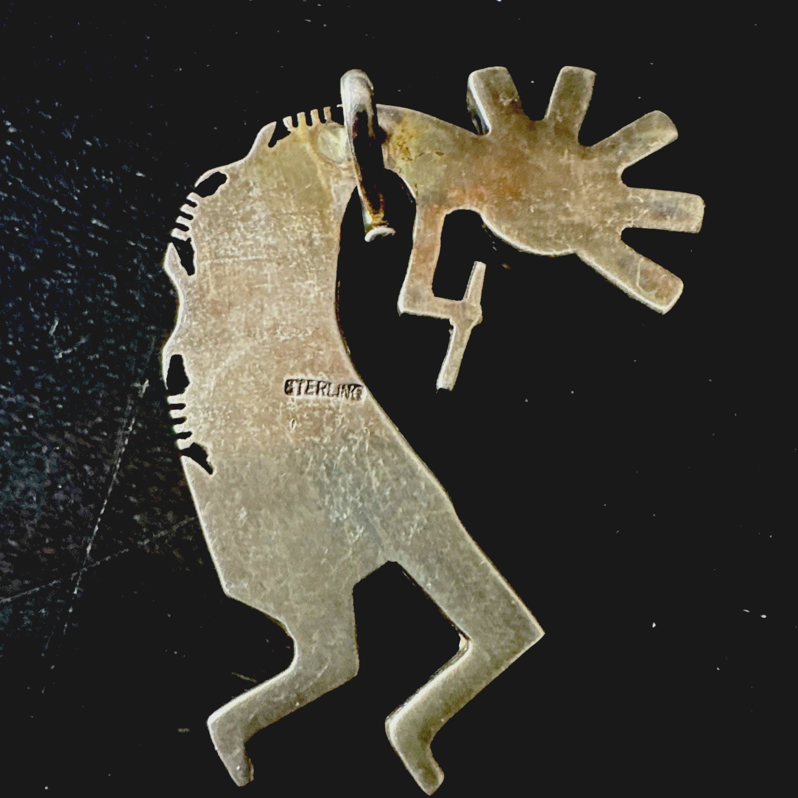 Vintage Sterling Silver Kokopelli Inlay Pendant 28.7g Navajo Zuni Style