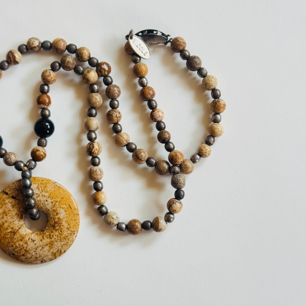 VTG Collar Jasper Necklace Signed Nicole Smooth Round Beaded natural genuine