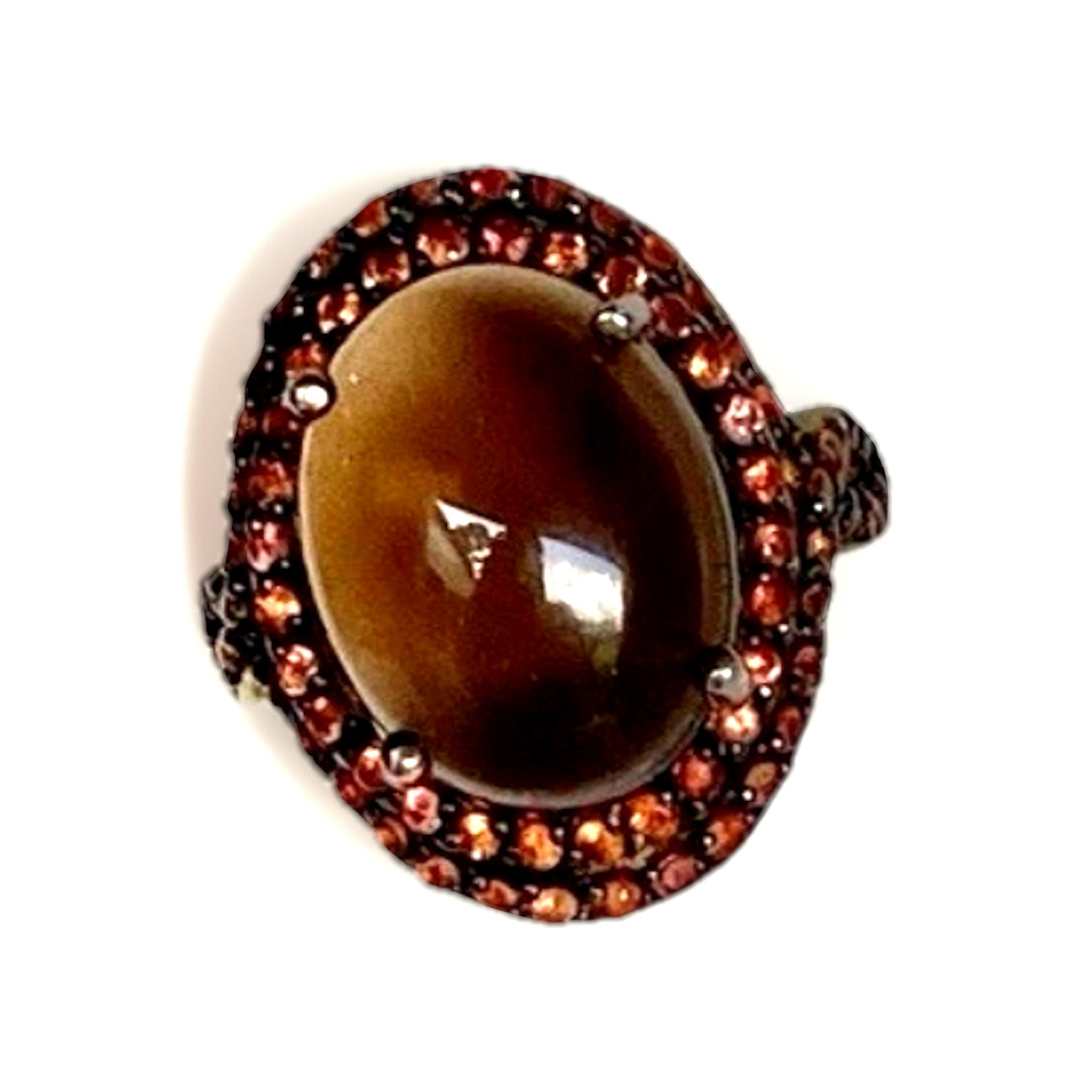Clear Brown Stone w/Tiny Peach Stones Gold Plated Sterling Silver Ring TH , Sz 7