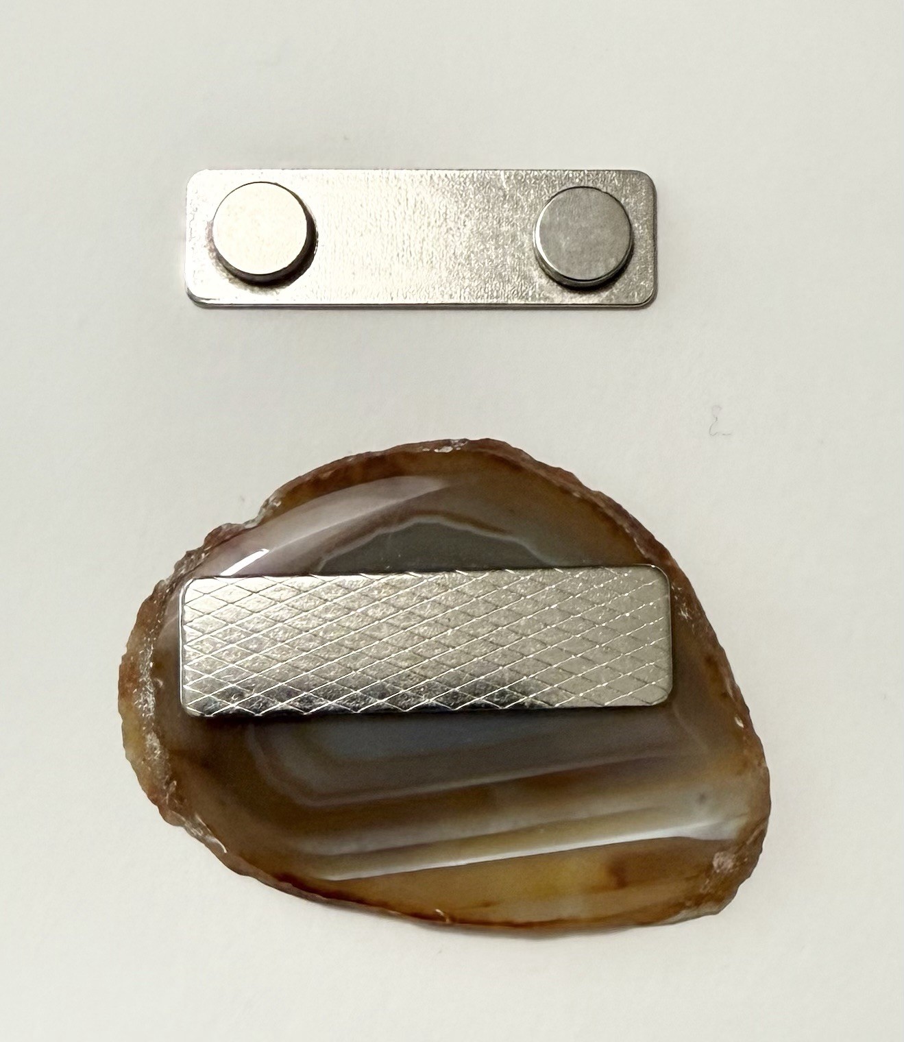 Modernist Pewter Tube Bead & Agate Geode Slices Chain Belt or Necklace 34”- 40”