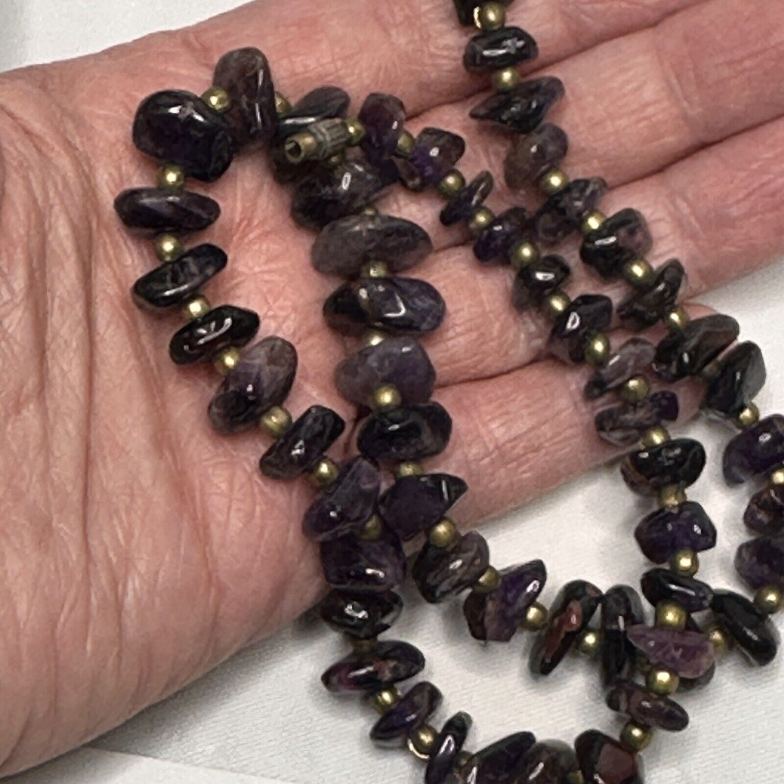 Vintage Amethyst Necklace Polished Gemstone Chip Bead Chunky 18″