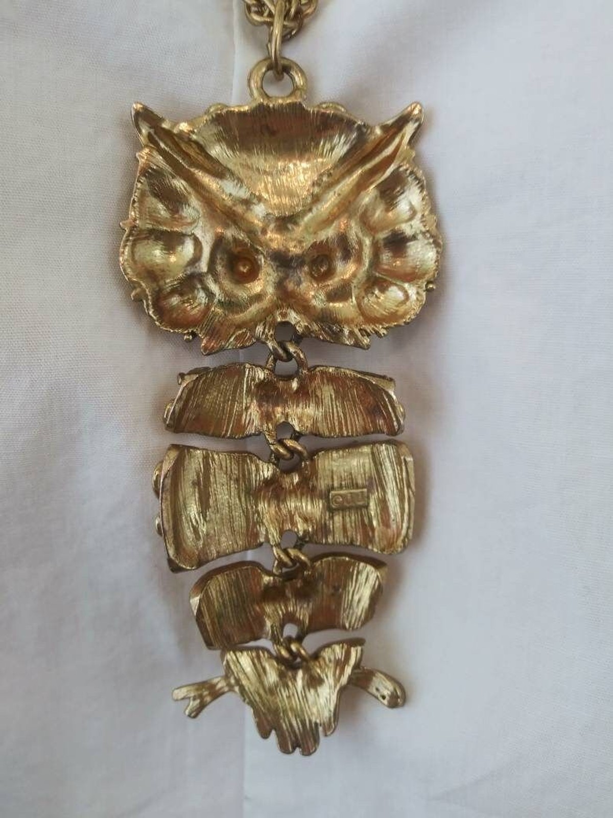 Vintage JJ 1970s articulated owl necklace / seventies chain link owl