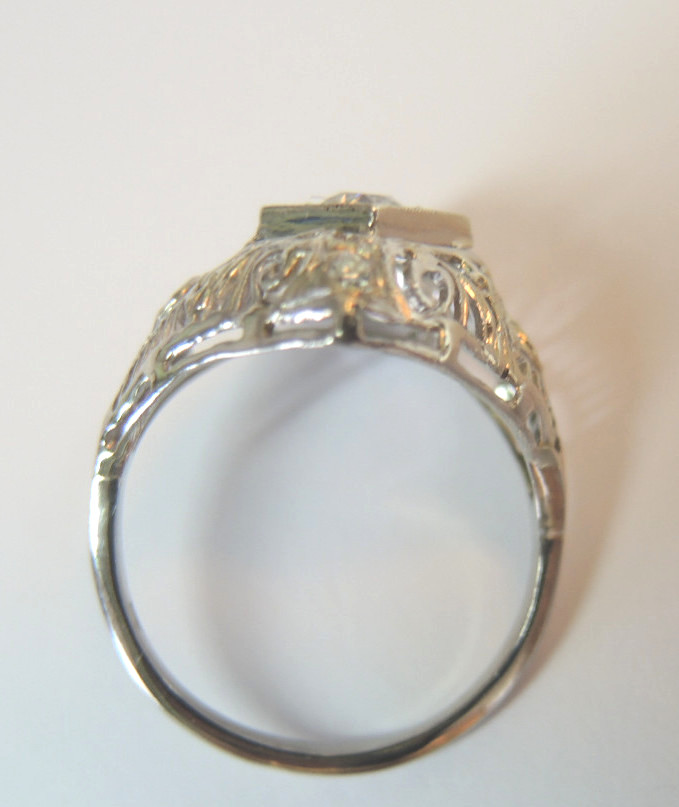 Antique Art Deco Diamond Engagement 18K White Gold Ring Size 5.75 EGL USA