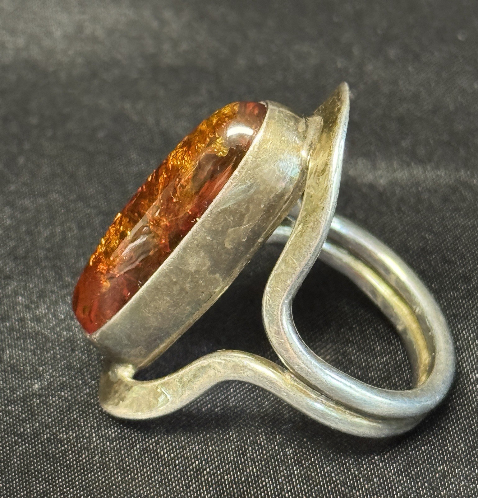 Vintage Dominique Dinouart Mexico DDD Sterling .925 Amber Ring US 9.5 EUC