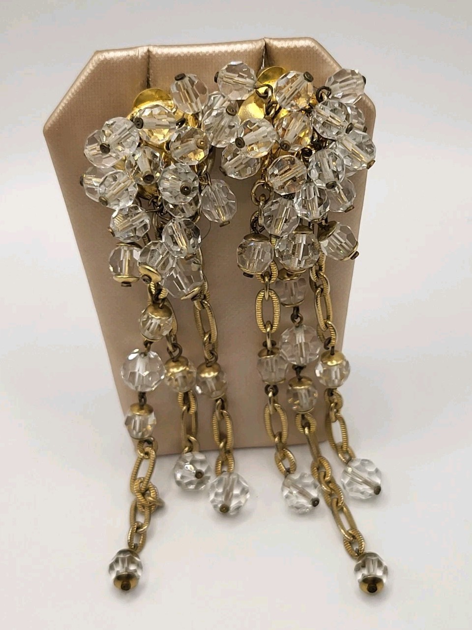 Vintage French Crystal Chandelier Earrings Convertible Clip/Pierced 5″ Dangles