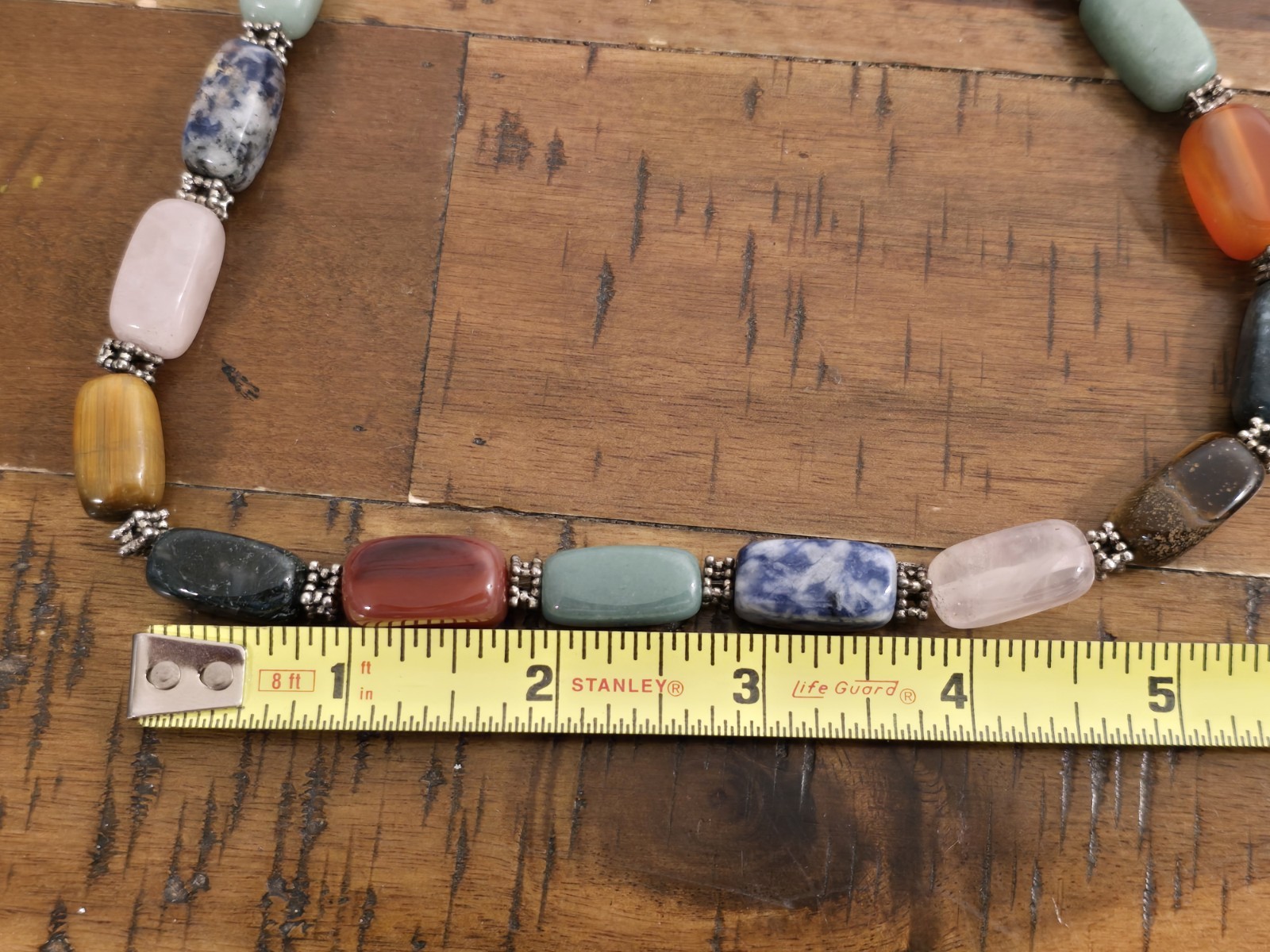 Vintage Necklace Rose Quartz Jade Tigers Eye Estate Fine Jewelry Pre-Owned Stone