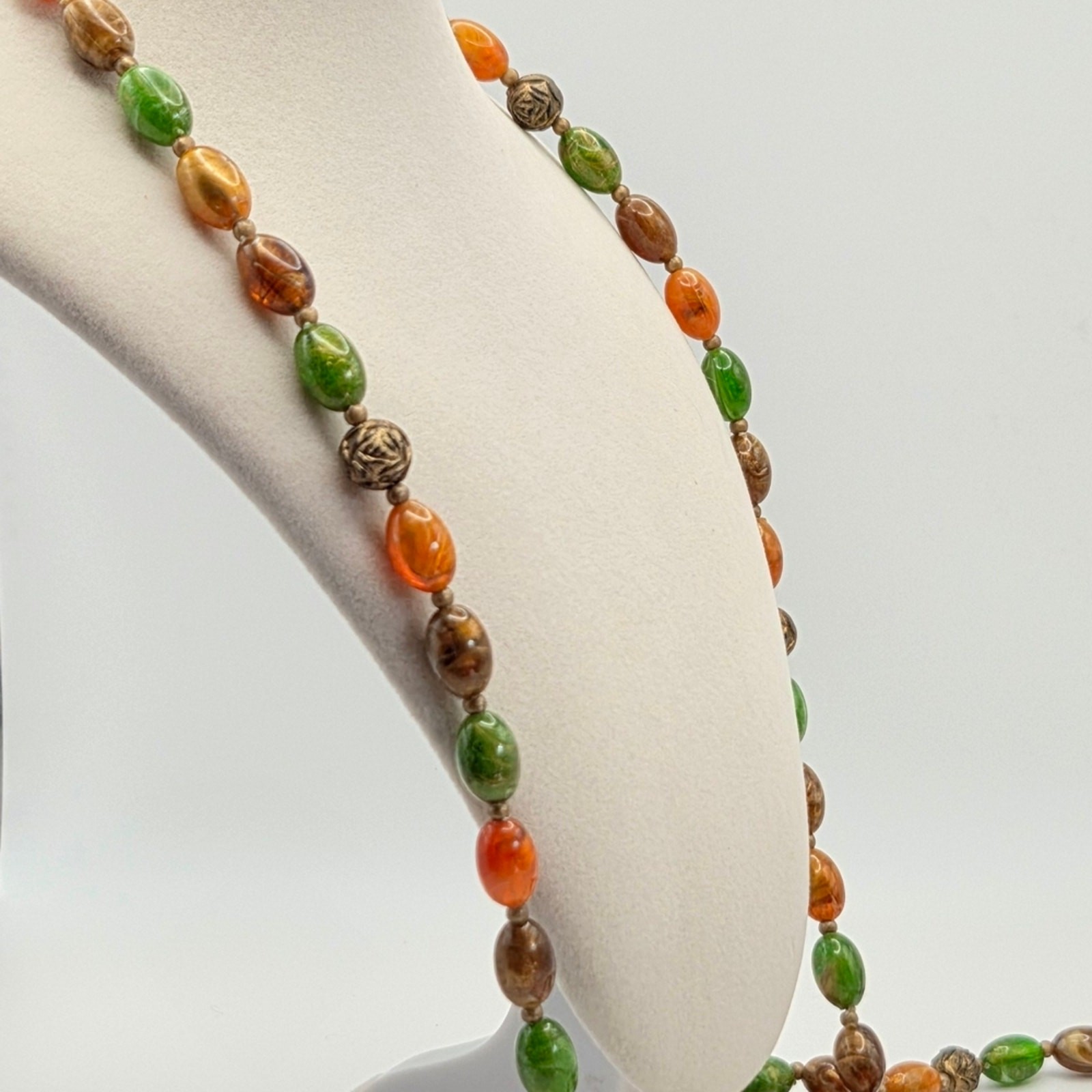 Vintage Hong Kong Multi-Color Plastic Bead Necklace – Retro Swirl Mod Style