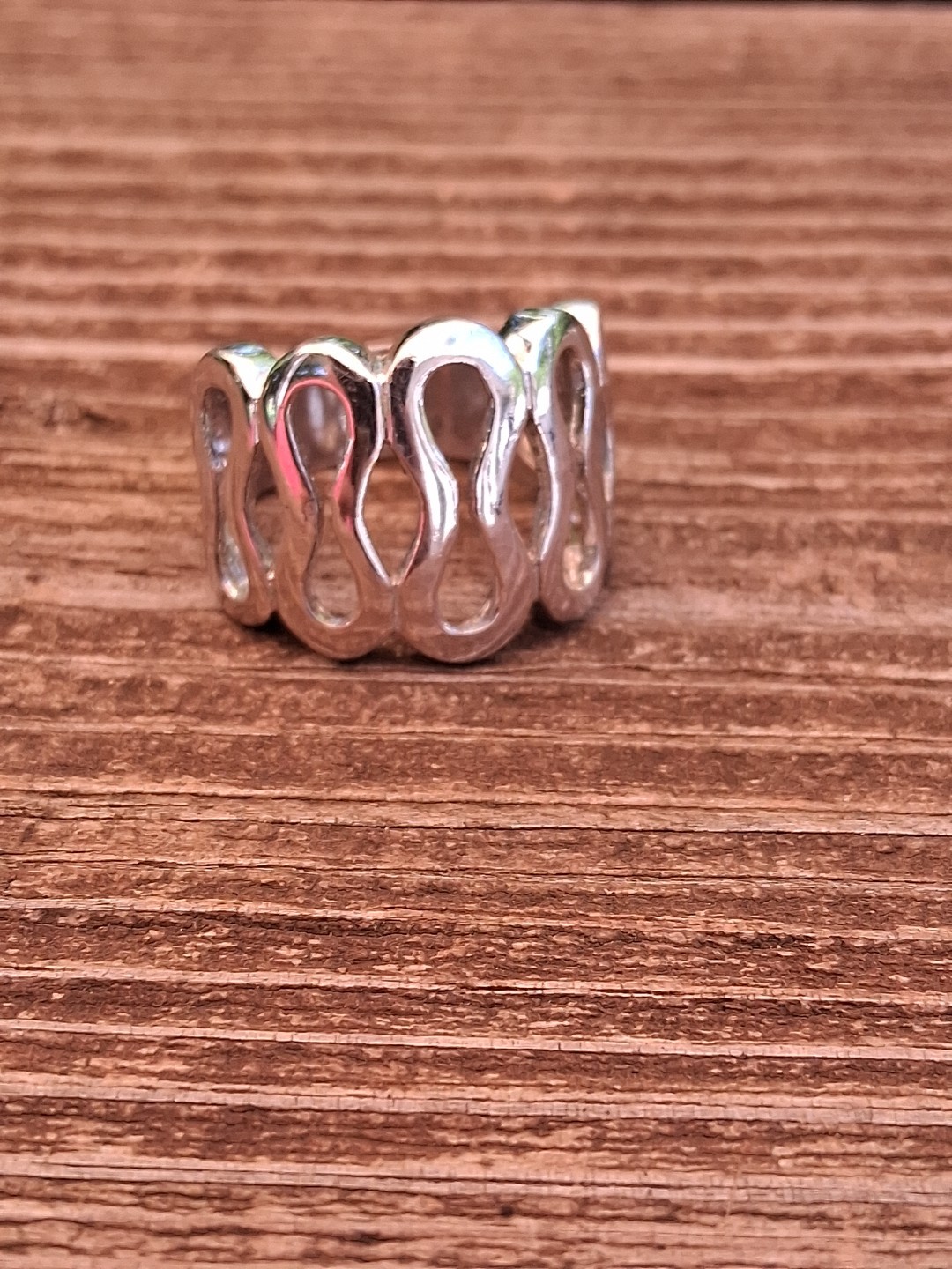Vintage Sterling 925 Modernist Wave Ribbons Cut Out 1/2” Wide Ring SZ 7- 7G