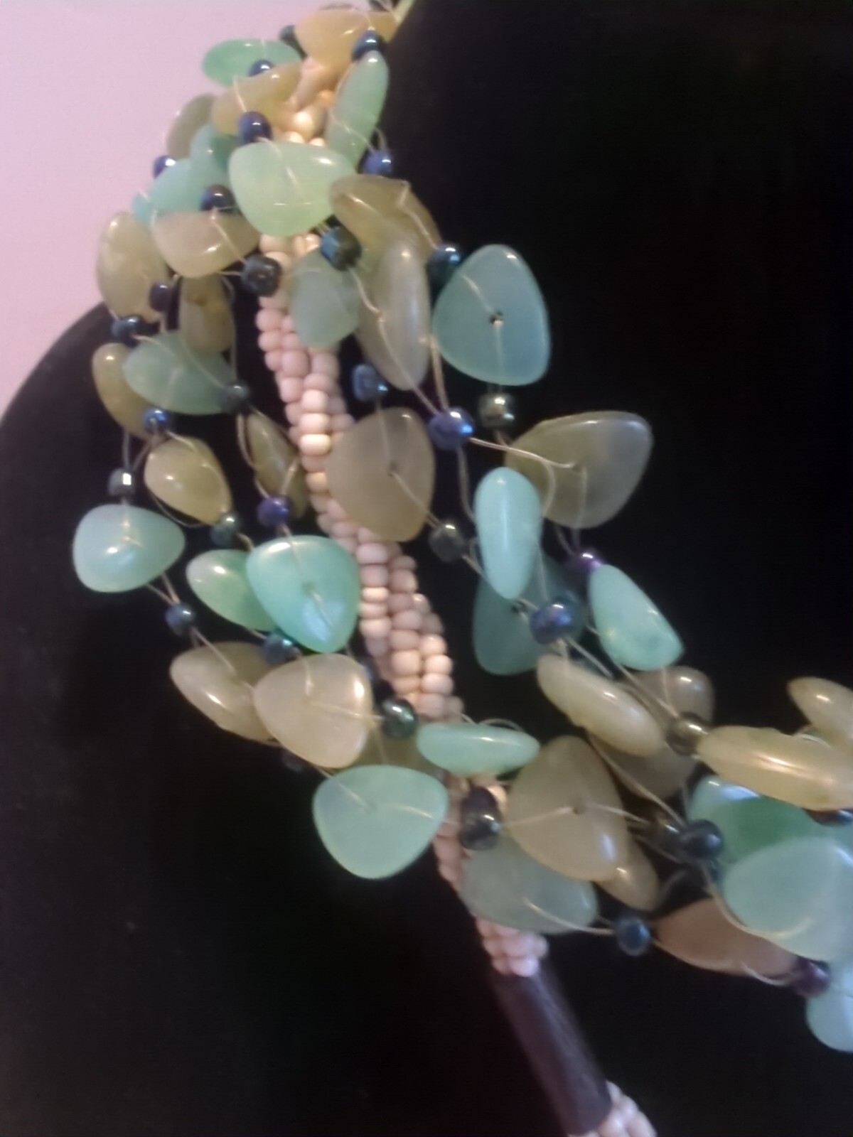 2 Necklaces Lot Inlaid Abalone Shell Pendant & Teal Multilayer Beaded Necklace