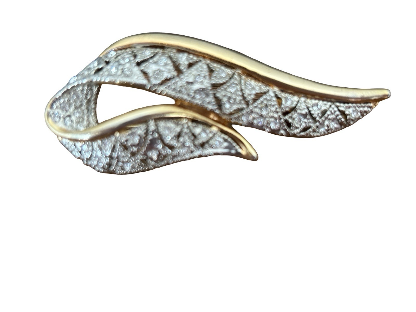 Vintage Goldtone Clear Rhinestone Swirl Ribbon 2-1/2″ Brooch Pin Estate
