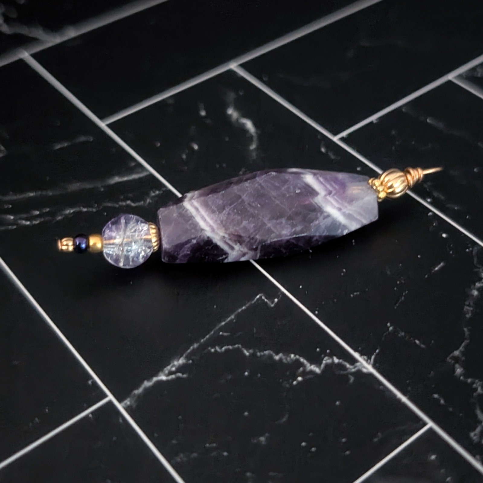 Vintage Pendant Large Statement Purple & Gold Tone – No Chain Included