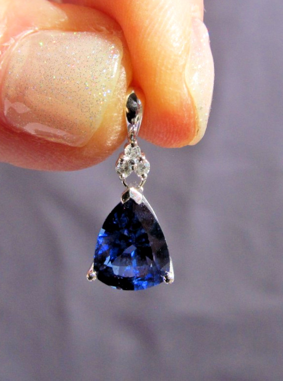 HUGE! LGL 10K WHITE GOLD TRILLION LONDON BLUE TOPAZ & DIAMOND STACKED PENDANT