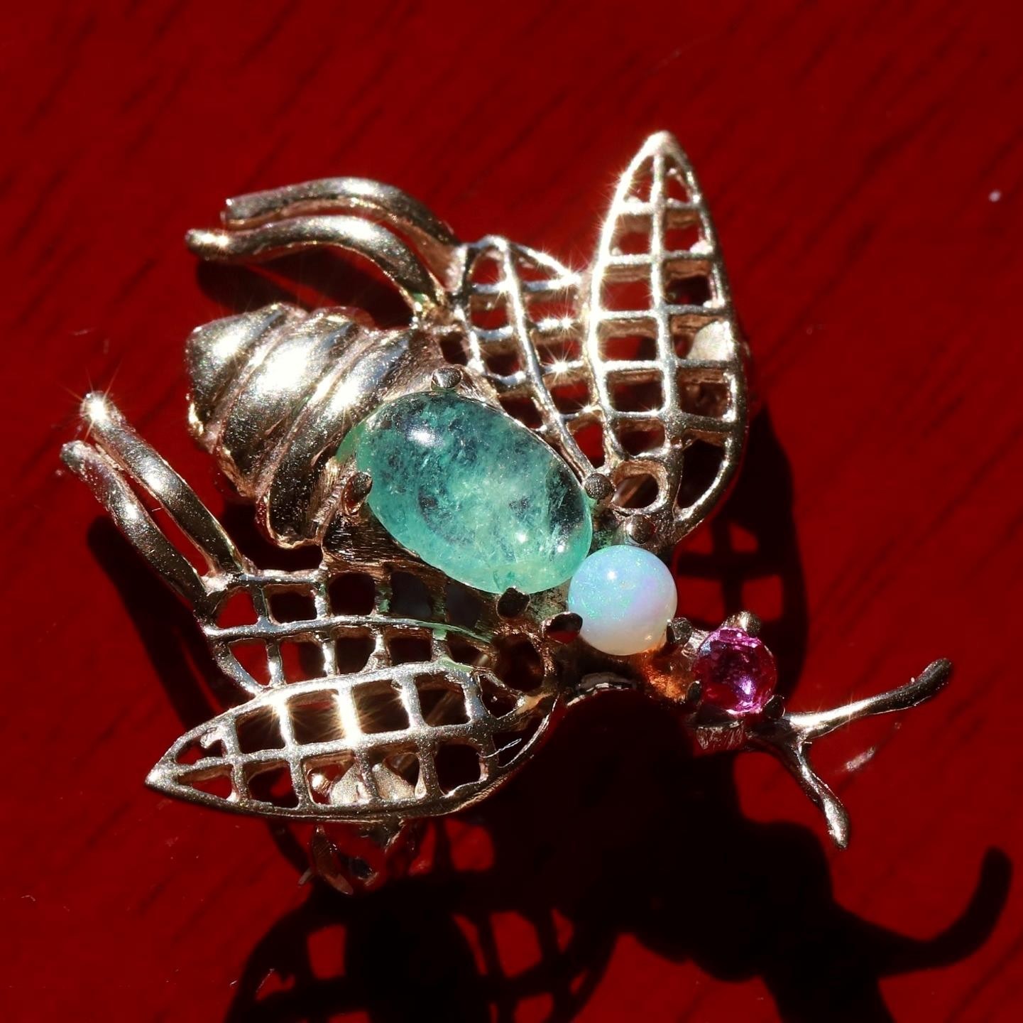 14k yellow gold brooch 0.90ct natural multi gemstone 0.97″ bee pin 2.24gr N3140