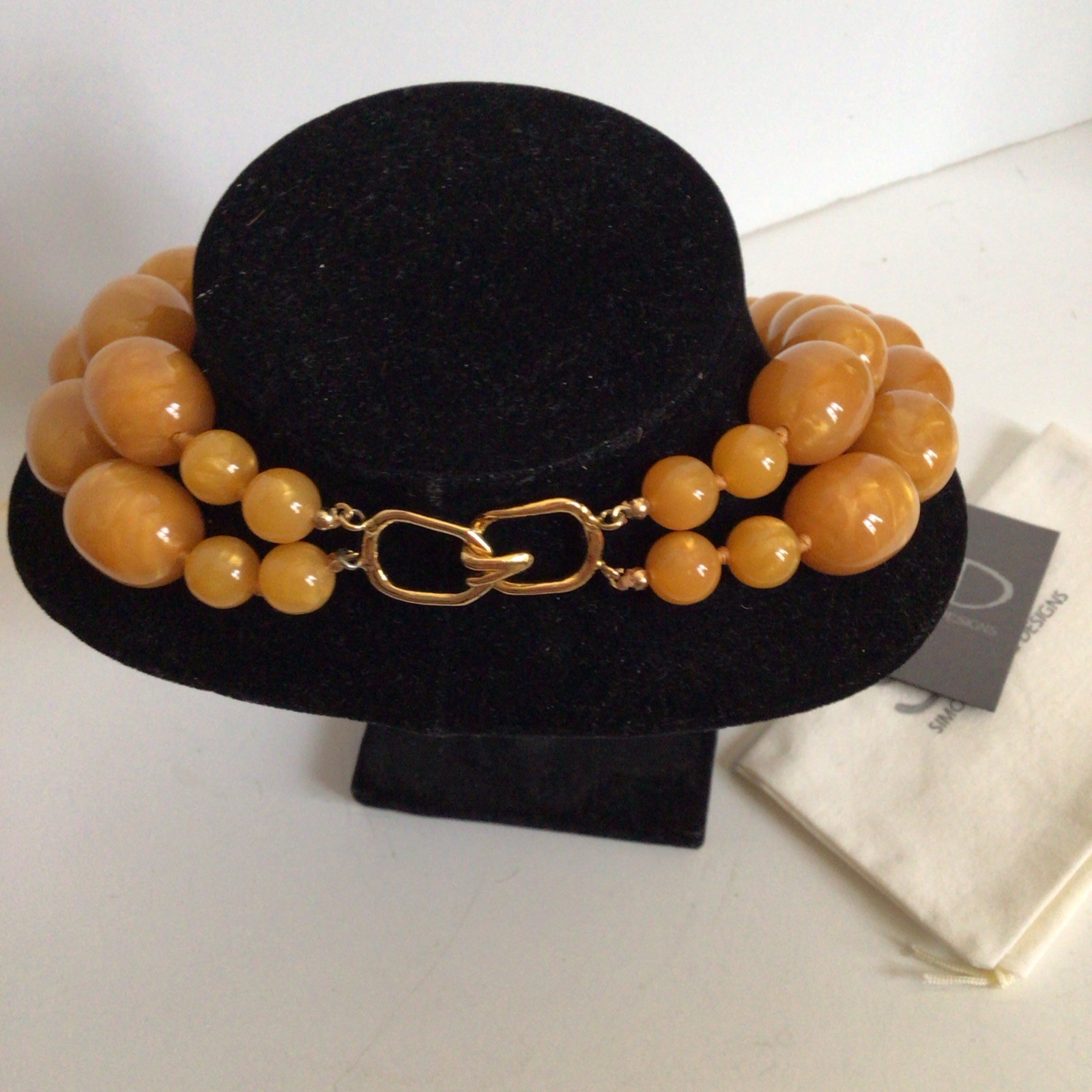 SPECIAL SEBBAG VON MUSULIN NECKLACE STERLING/GOLD HEART HUGE AMBER COLOR BEADS