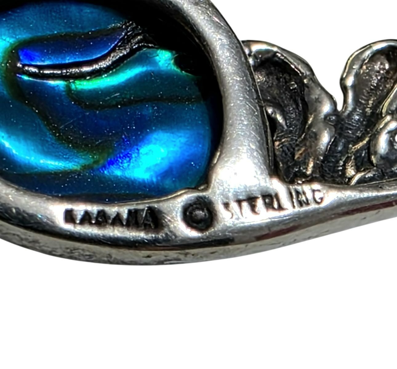 Vintage Kabana Sterling Silver Earrings Blue Abalone Shell Wing Curl Leaf 925