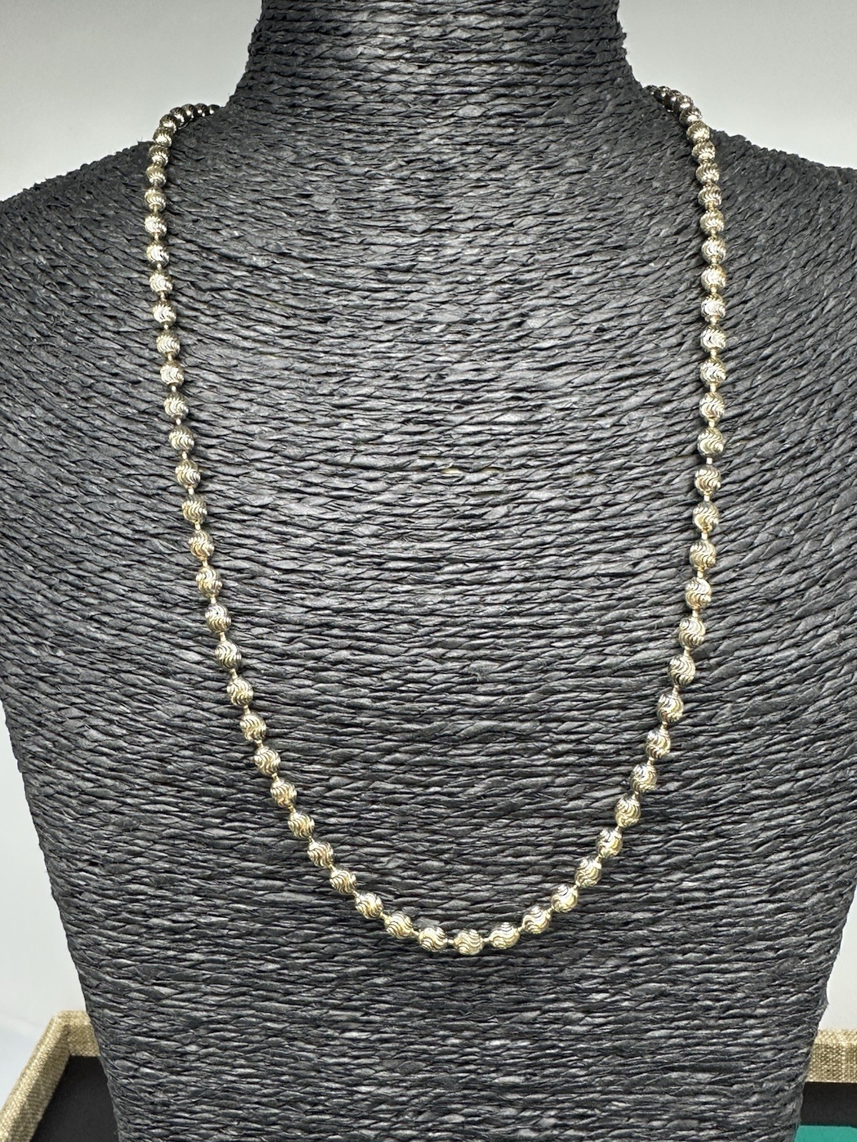 Vintage 925 Sterling Silver Gold Wash Diamond Cut Ball Chain Necklace Italy