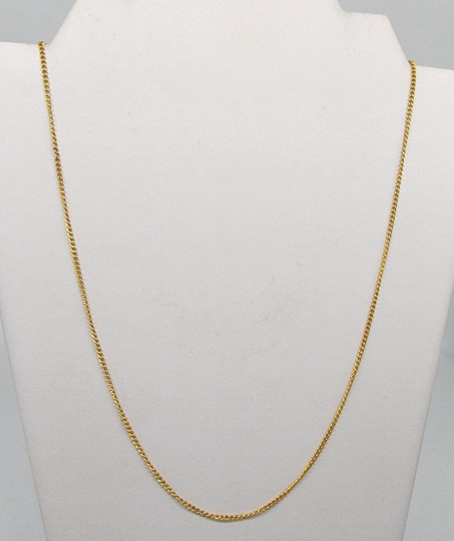 Gold Tone 23.5″ Thin Curb Link Chain Necklace Delicate Minimalist Barrel Clasp