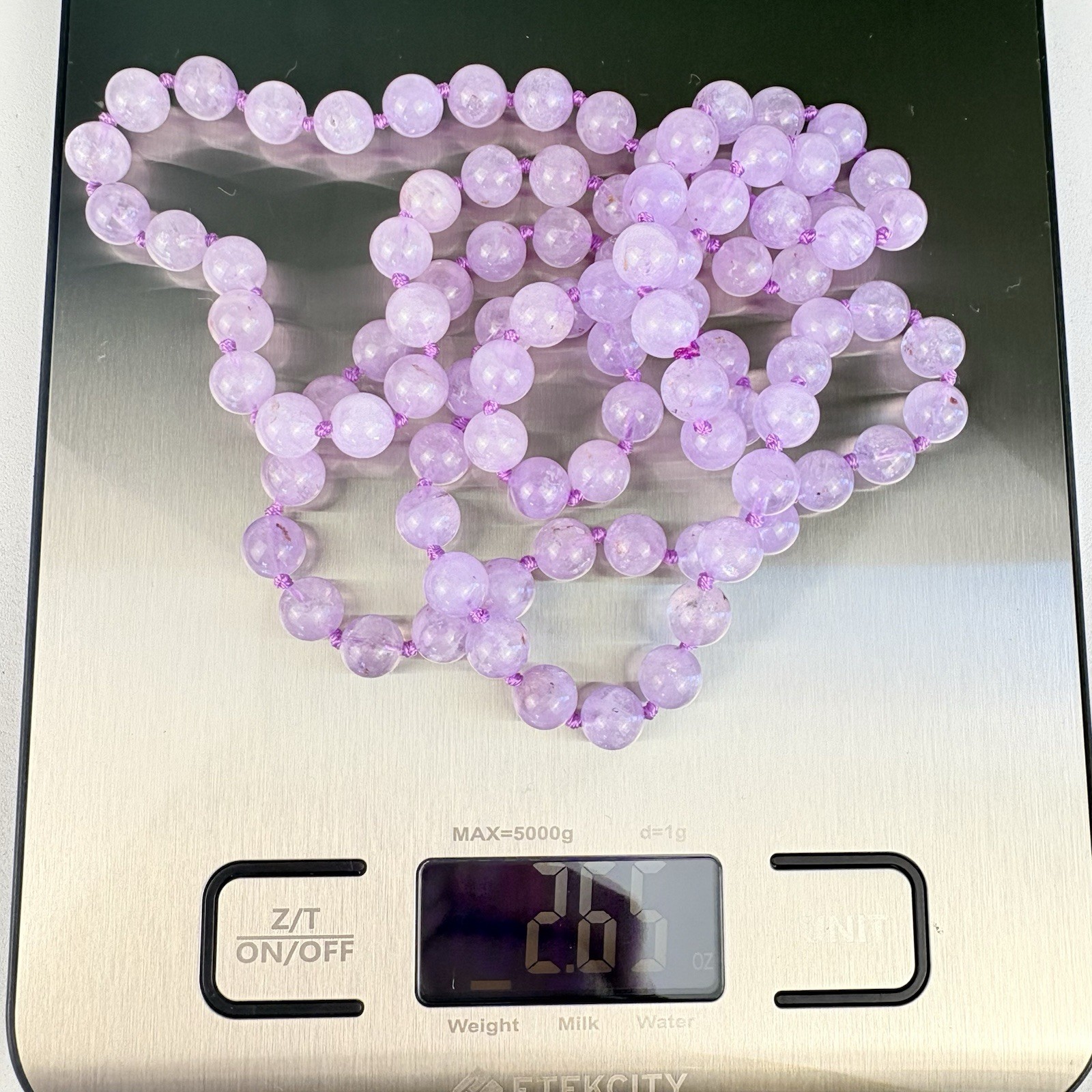 Vintage Pale Lavender Amethyst Bead Individually Knotted Strand 36” Necklace 75g