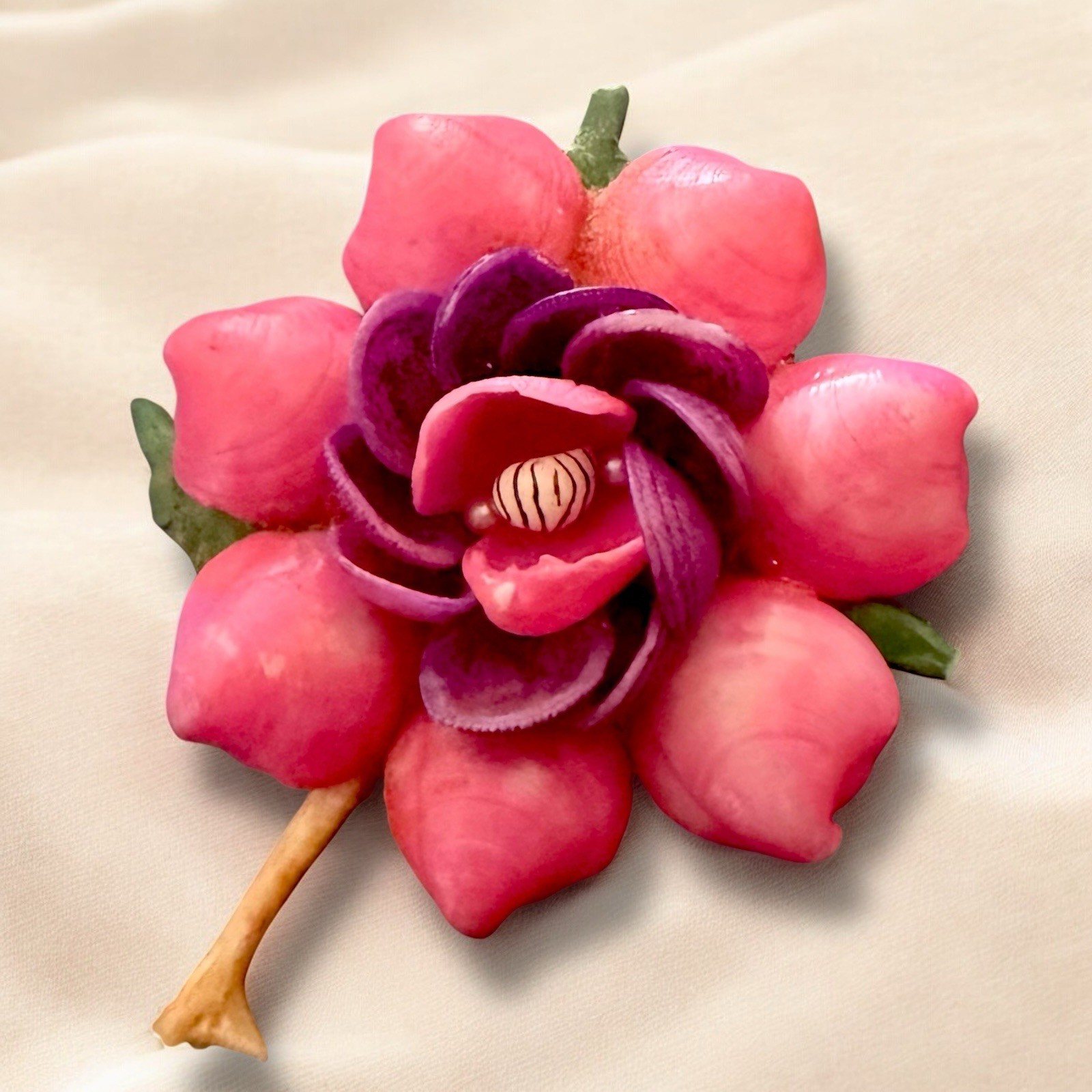 Flower Brooch Shell Vintage Beach Pin Handmade Figural Souvenir Mid Century