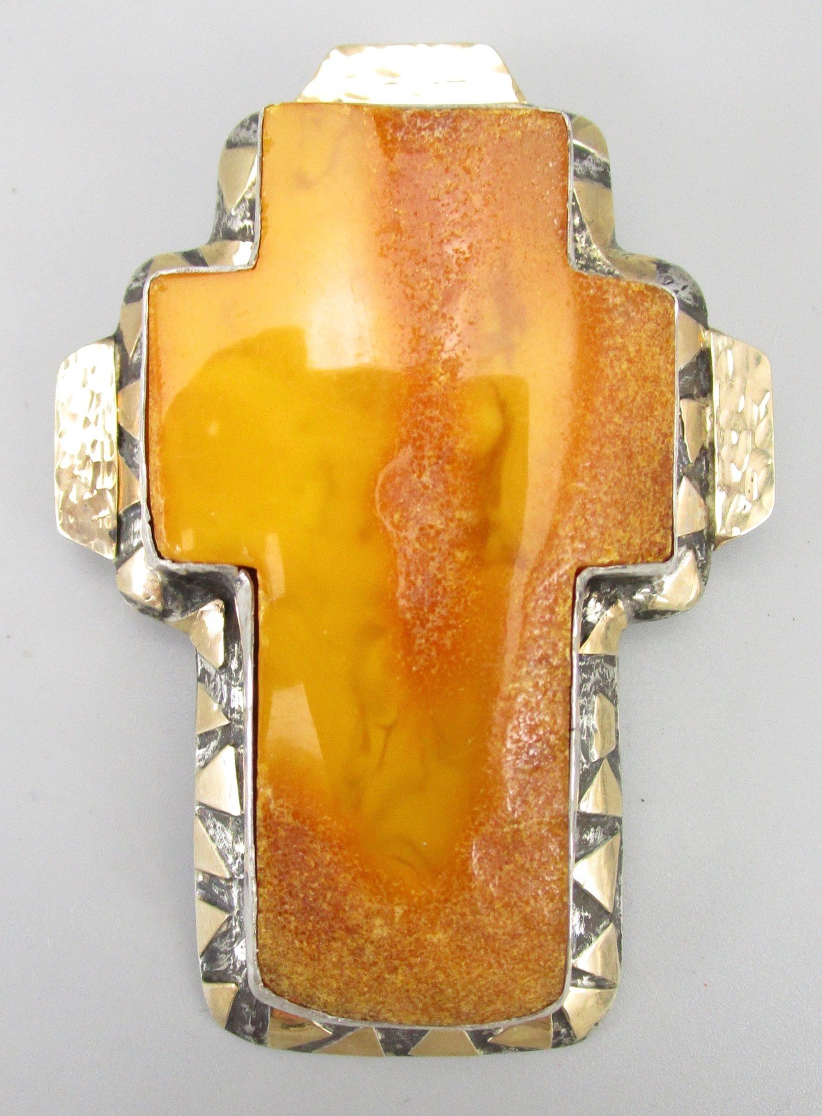 RARE OOAK DIAN MALOUF STERLING 14K AMBER CROSS BROOCH PENDANT $3200 RET