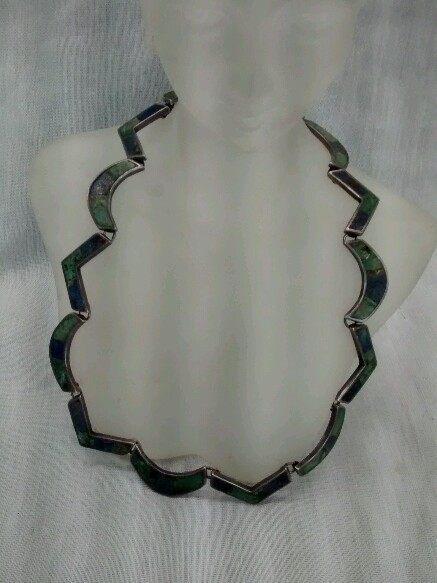 Pretty vintage Los Castillo Taxco sterling 925 turquoise inlay links necklace
