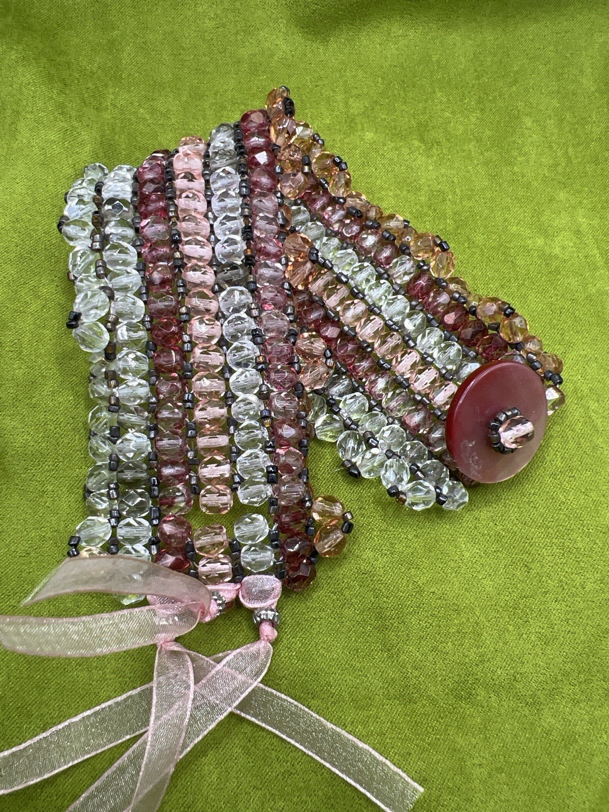 Vintage Multi Strand Acrylic Crystal Wrap Bracelet Pink Cranberry Champagne