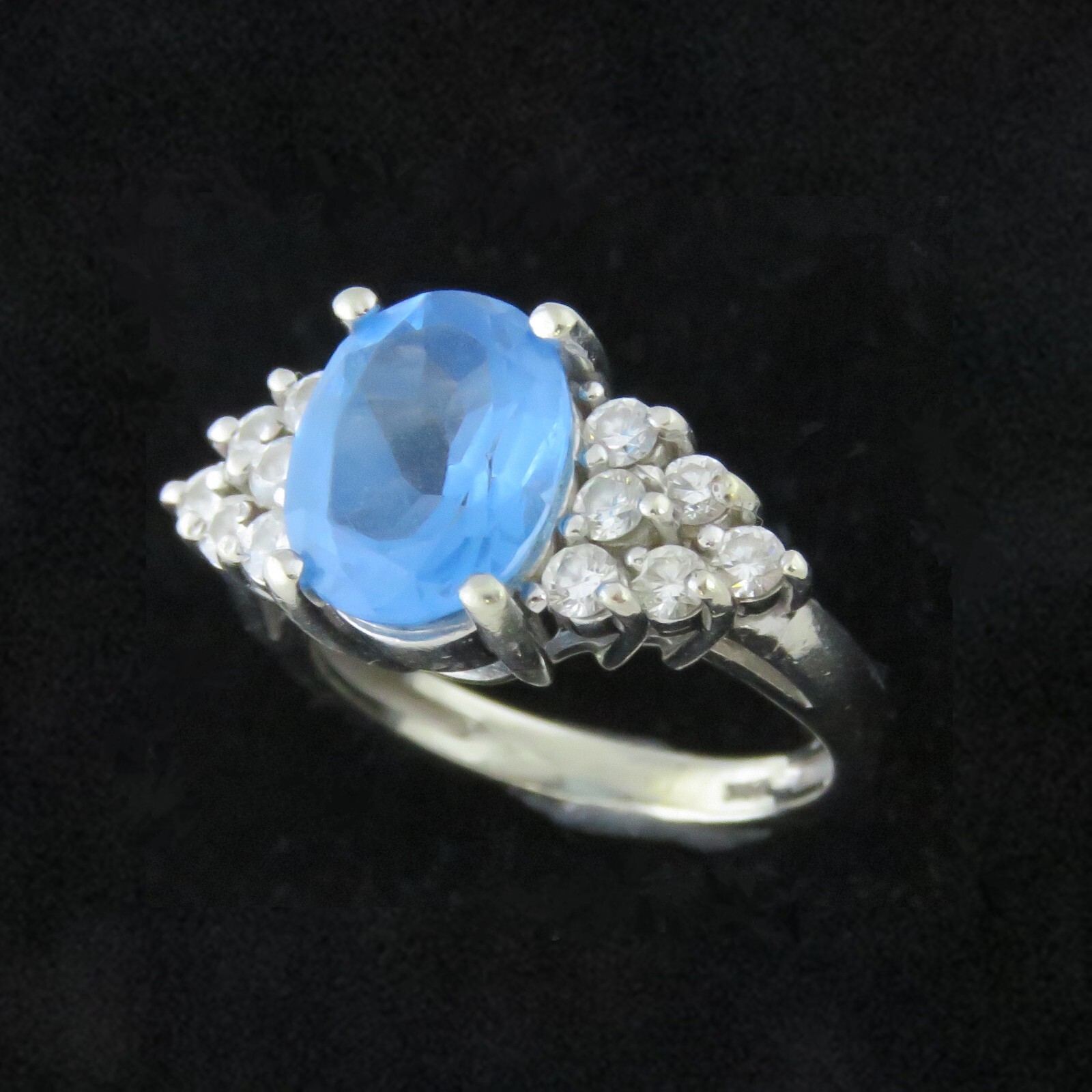 NYJEWEL 14k White Gold Blue Topaz & Diamond Ring