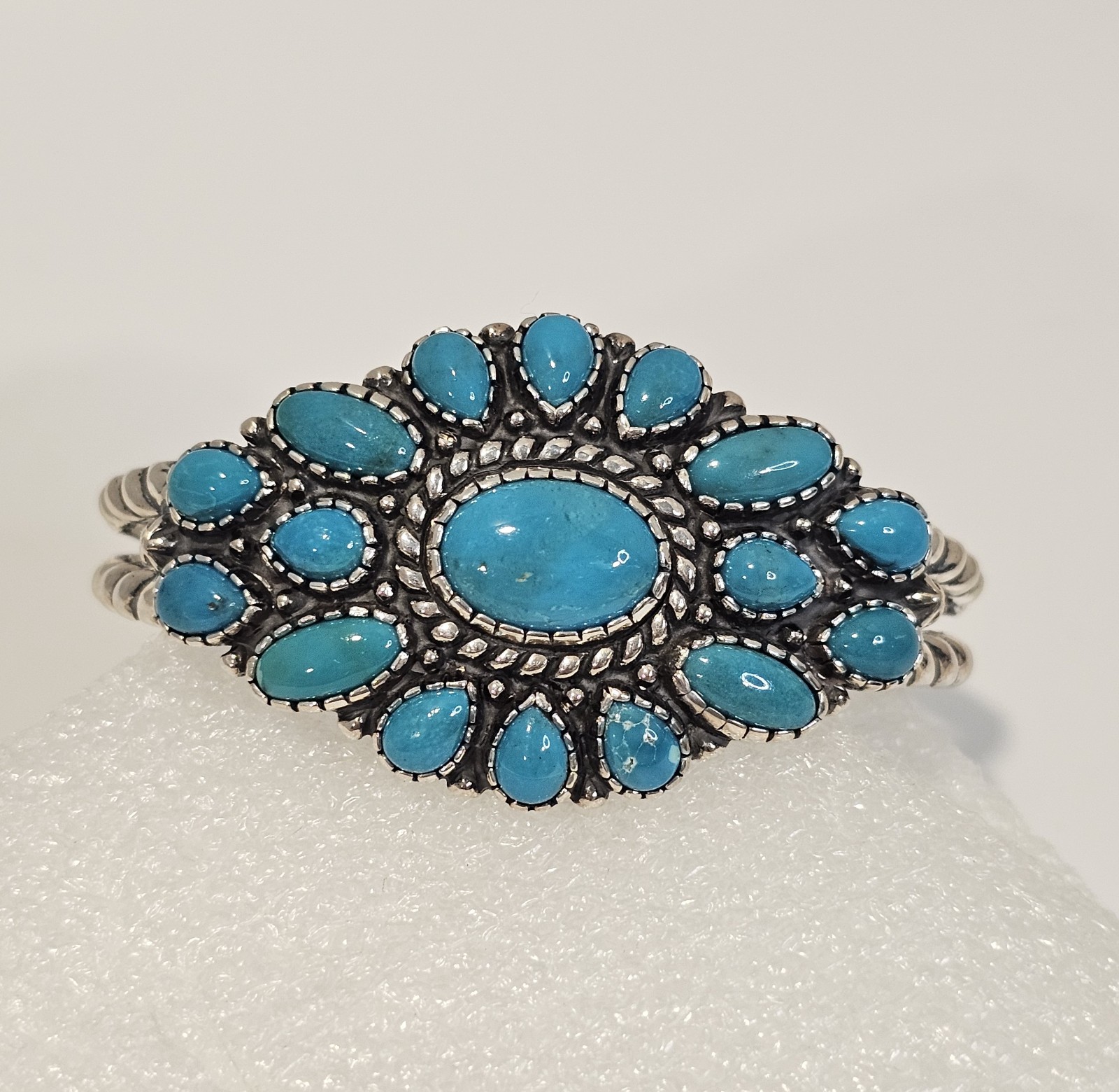 Carolyn Pollack sterling silver turquoise cluster cuff bracelet Relios signed