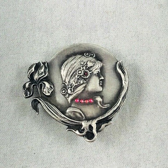 Vintage 900 Sterling with Rubies? Figural Medallion Pin