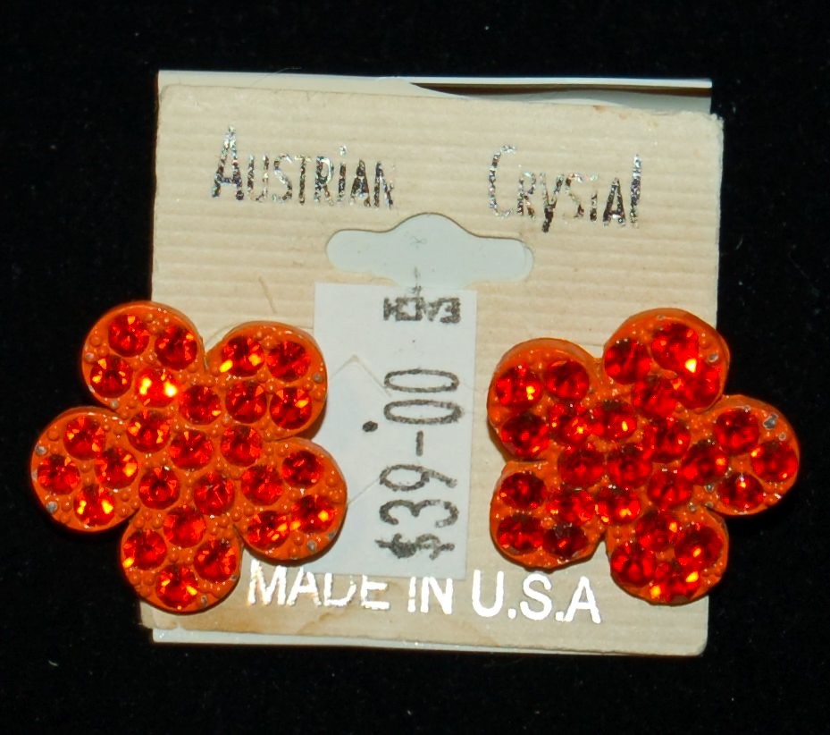 VINTAGE Jewellery Earrings Floral Made in USA Austrian Crystal RARE FIND!