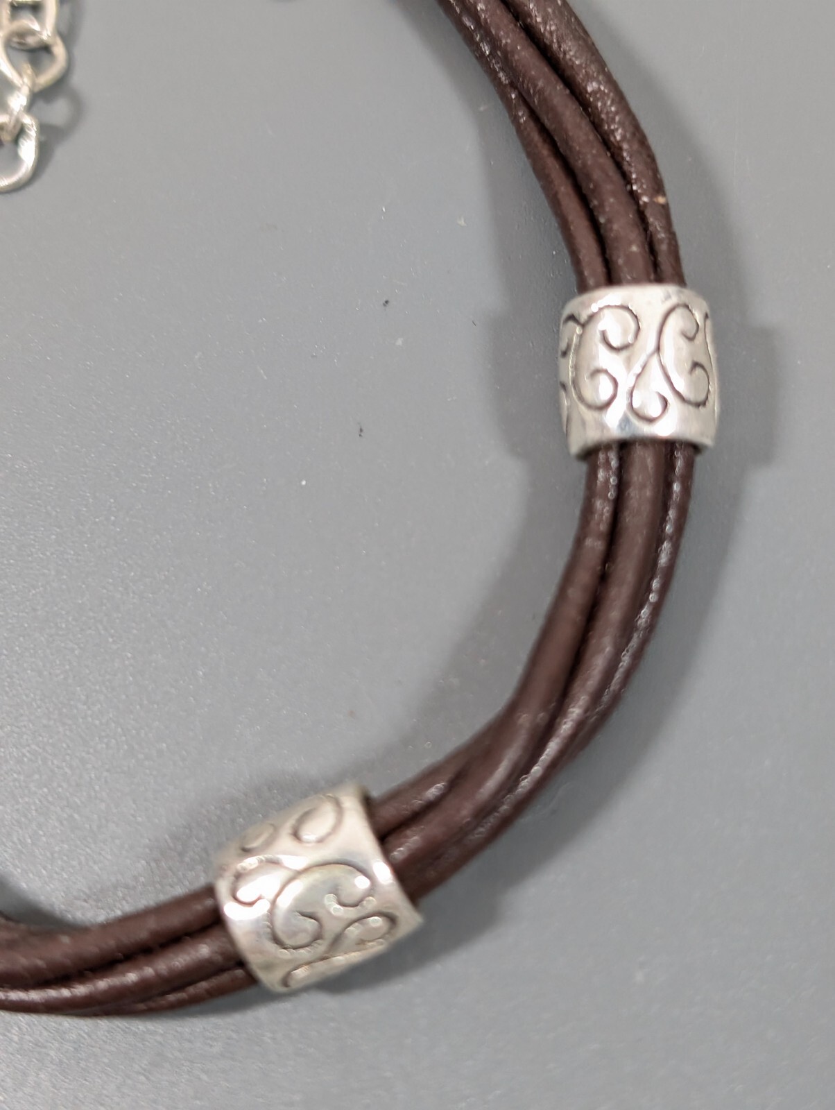 Premier Designs Brown Leather Multi Cord Silver Tone Bracelet Boho Western 8 in