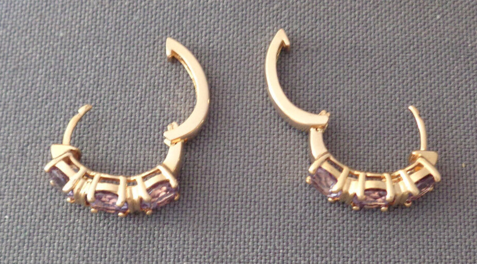 Gemstone Earrings Sterling Silver Gold Wash Hoop Possible Purple Violet Sapphire